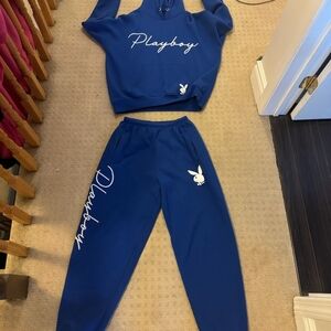 PLAYBOY Blue Track Pants And Hoodie.